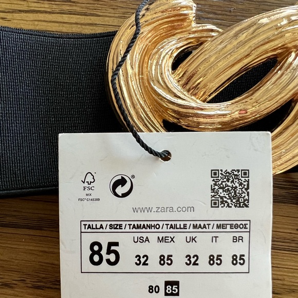 Zara GOLD BUCKLE BLACK STRETCH BELT - Picture 10 of 10